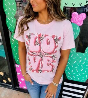 All You Need Is Love Pink & Leopard Tee